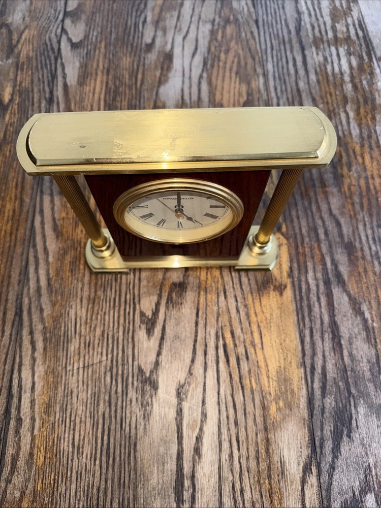 Howard Miller Mahogany Brass Rectangular Table Clock tested