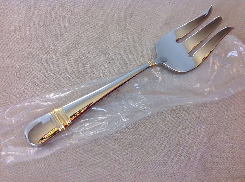 Oneida  Golden ASTRAGAL Cold Meat  Large Serving Fork New