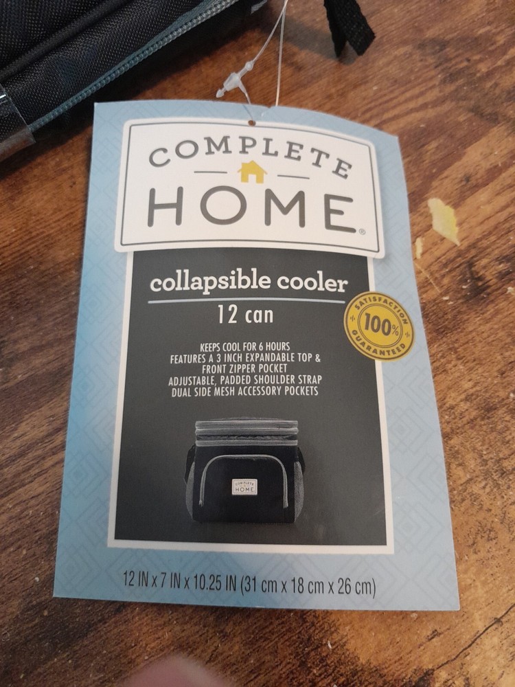 Complete Home Black 12 Can Collapsible Cooler NWT