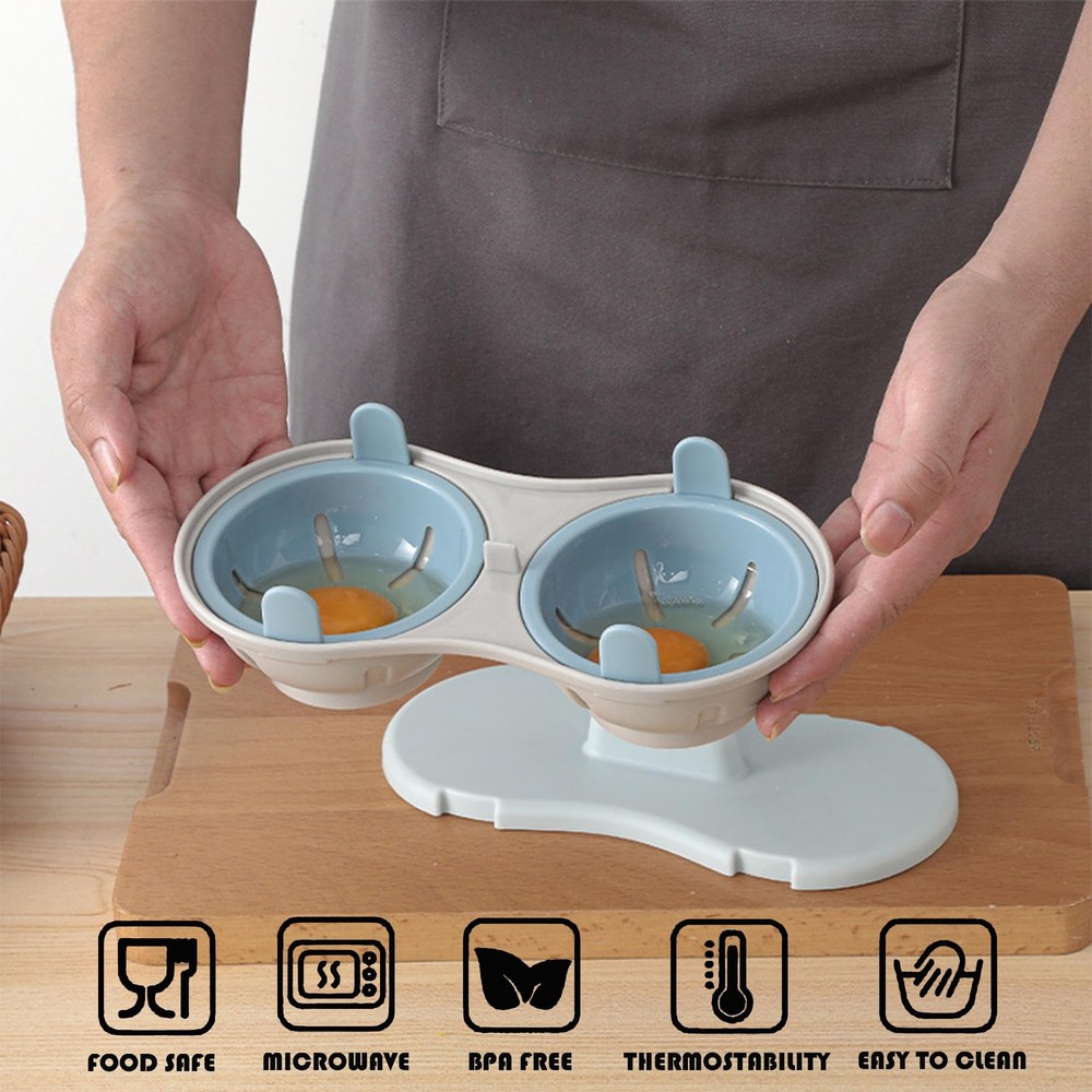 2 Cavity Microwave Egg Cooker, Breakfast Double Row Egg Cooker, Poached Egg C...