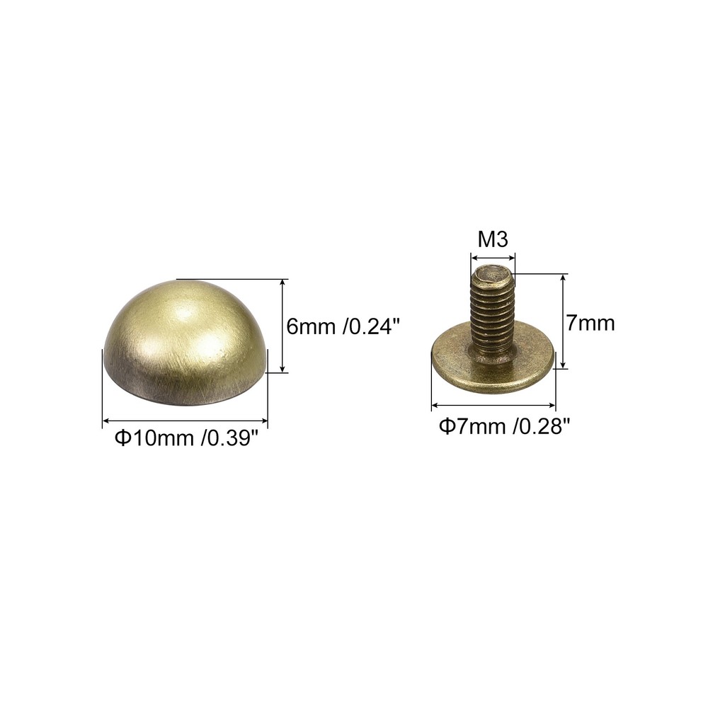 10x6mm Back Screw Rivets Solid Round Head Leather Studs Tanned 10 Sets