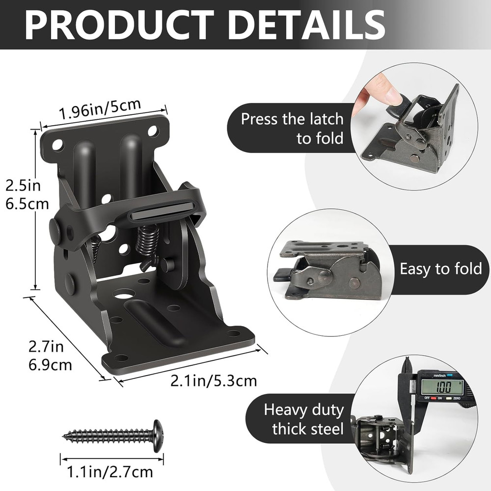 4 Pack Folding Brackets, Self-Lock Hinge with Screws for Folding Table Legs, Loc