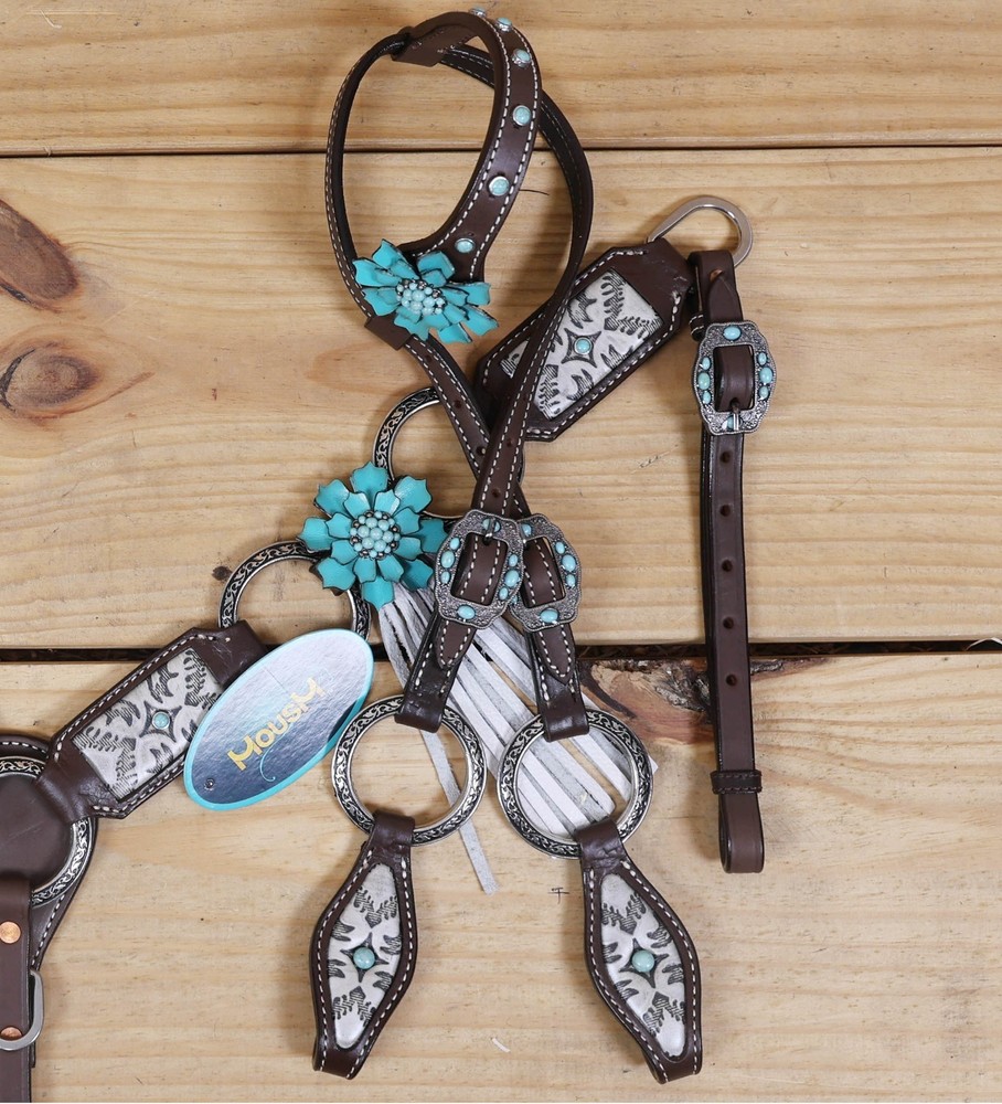 Western Leather Headstall and Breast Collar Tack Set