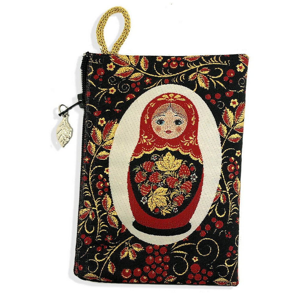 Matryoshka 2 Sided Pouch Purse 5 3/8" x 4" Khokloma Style