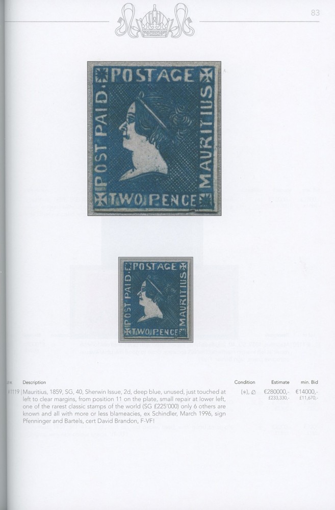 Great Britain Penny Black, Mauritus Specialized Auction Catalog Classicphil 2023