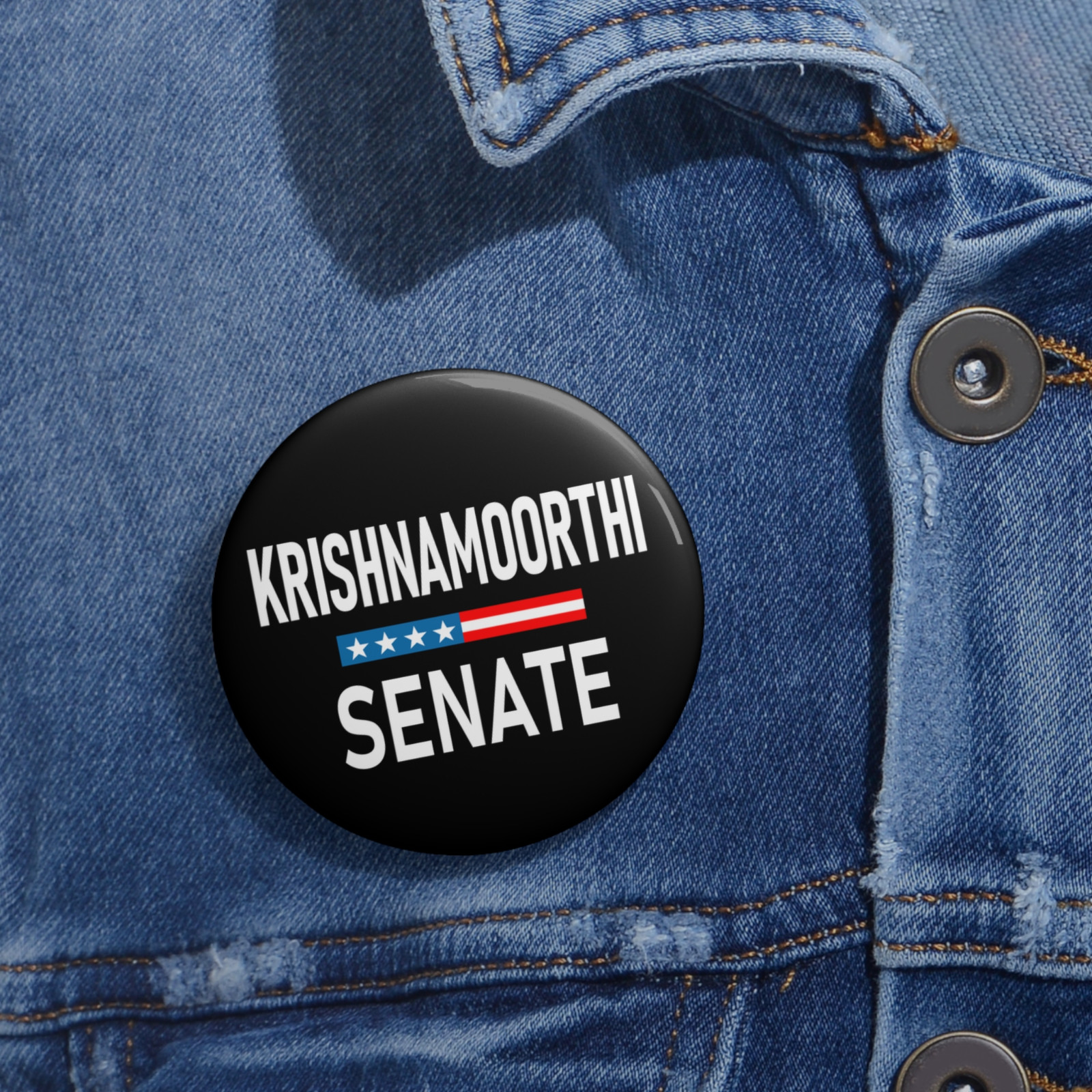Krishnamoorthi Button Small to Large Illinois Senator Krishnamoorthi Pin Button