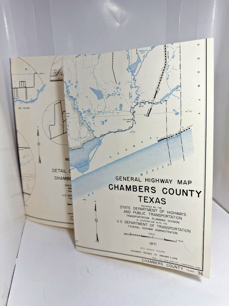 1971 Texas CHAMBERS County General Highway Map 18" x 25" Folded USDOT 2 Sheets