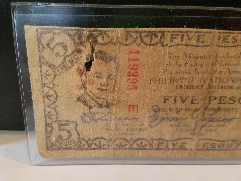 1942 Emergency Circulating Note Philippines Currency Five Pesos