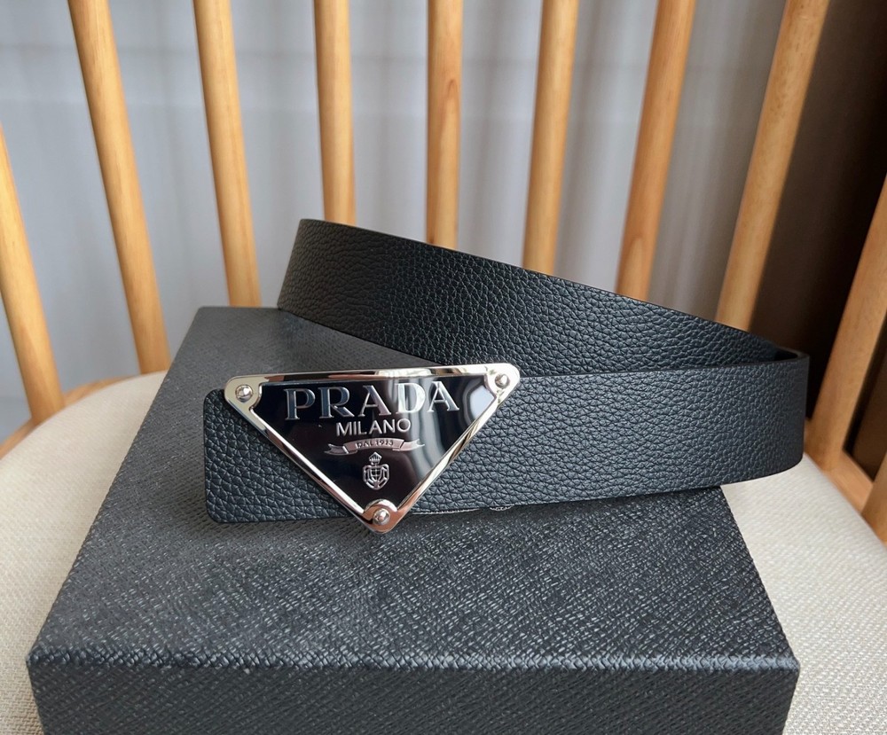 Prada men's black leather belt