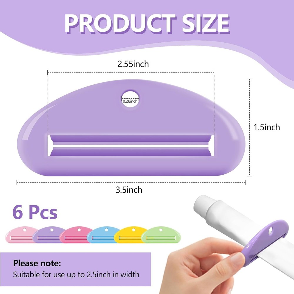 6 Pcs Toothpaste Squeezer Set, Plastic Toothpaste Saver, Hanging Toothpaste Disp