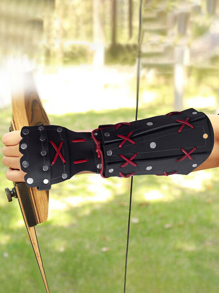 Middles Ages Faux Back Leather Gauntlet Wristband Wide Bracer Arm Cuff Gloves#