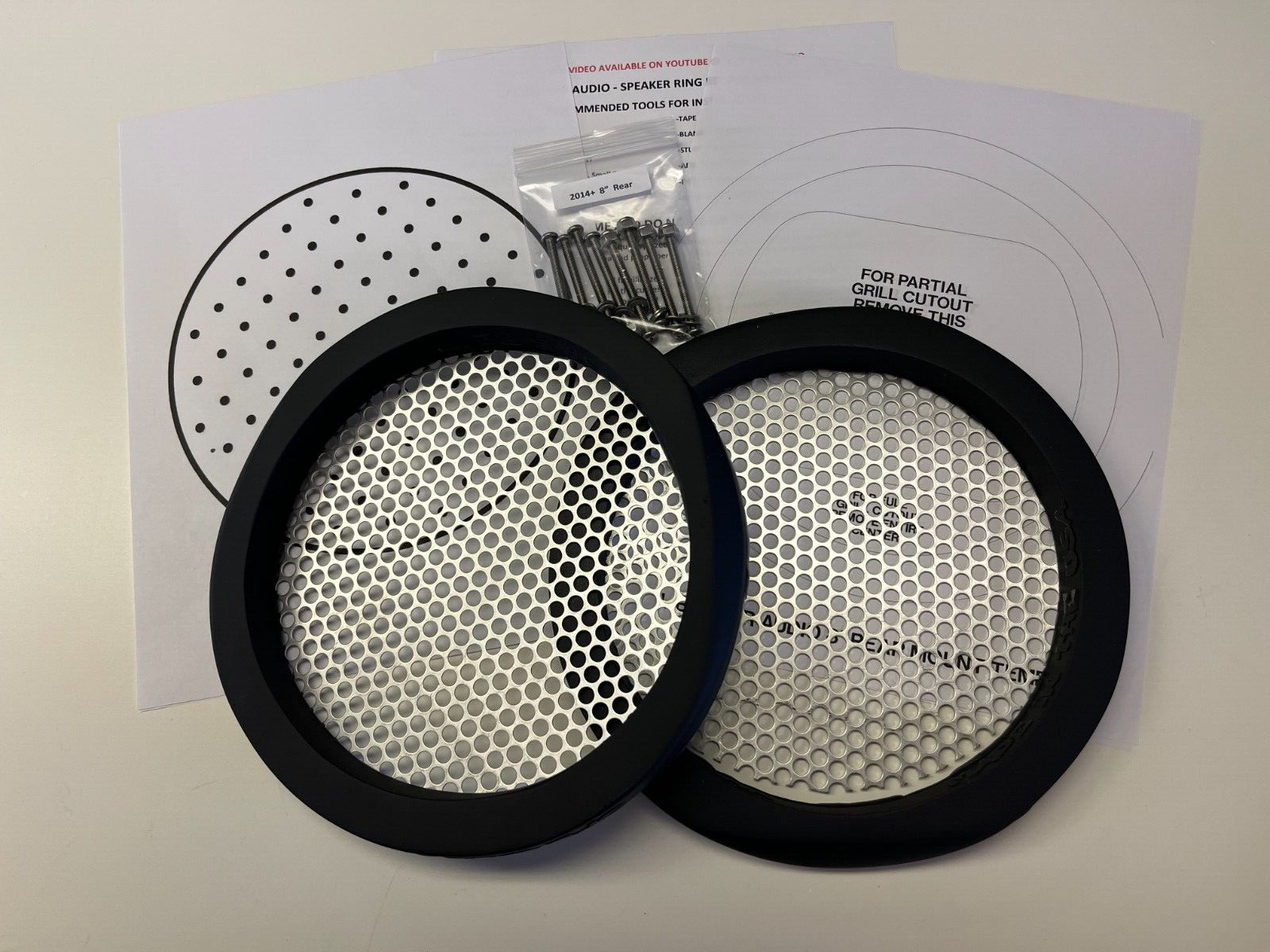 8" Rear Harley Saddlebag Speaker Mounting Ring Adapters w/GRILLS 2014-2023