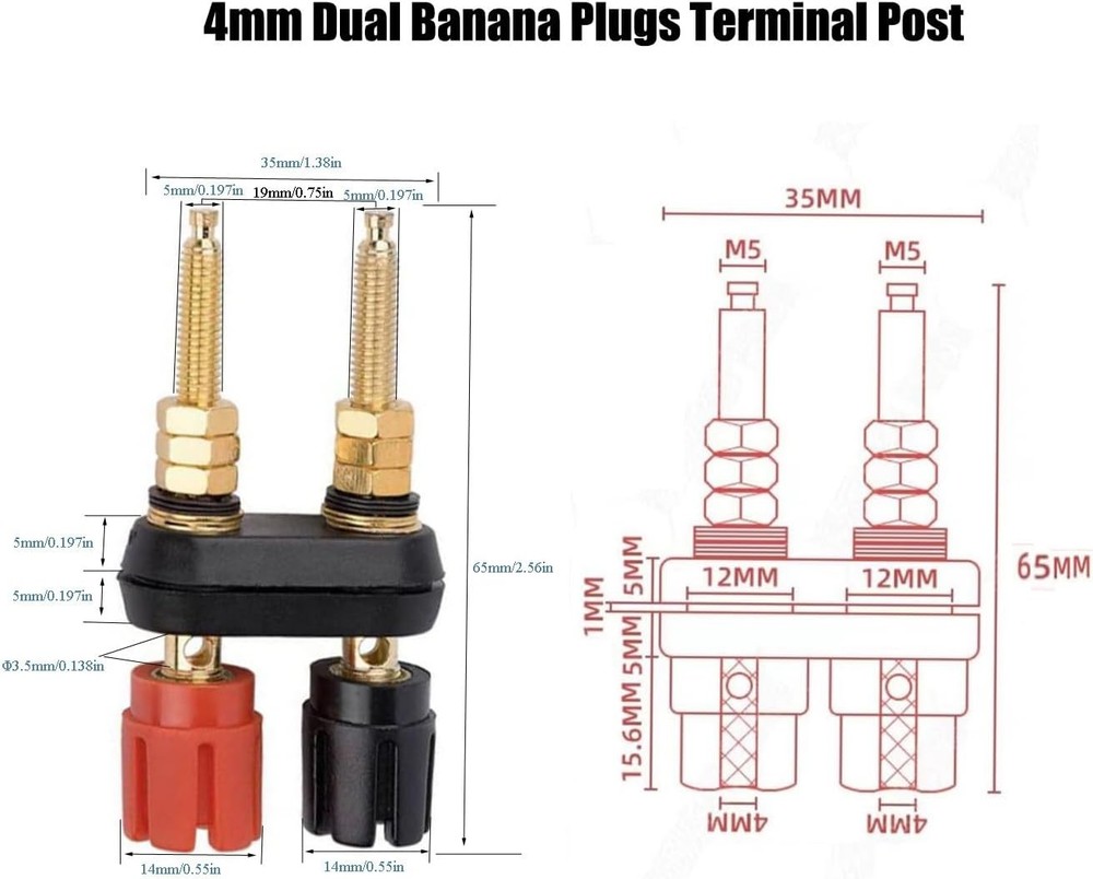 4Pcs Banana Jack Plugs Gold Plated Long Threaded Binding Post Speaker Connect...