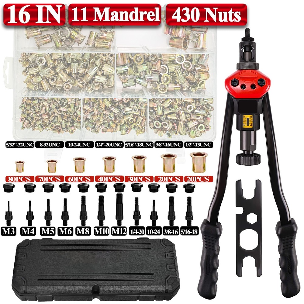 16'' Metric & inch Rivet Gun Kit Rivnut Thread Setting Tool Nut Setter NutSert