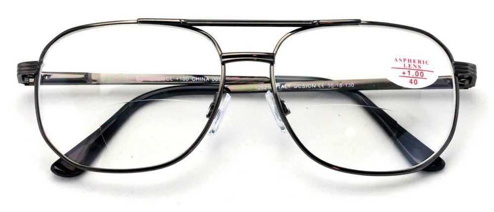 Bifocal Metal Aviator Reading Glasses Big Lens Spring Hinge Square Clear Reader