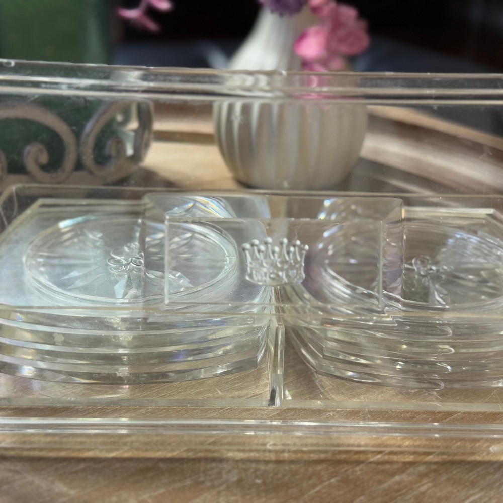QUEENS LUCITE LUSTERWARE COASTERS “B” monogram