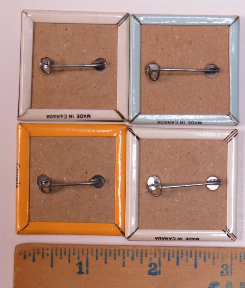KISS VINTAGE 1980's SQUARE BUTTONS FROM CANADA - LOT OF 4 GROUP SET #10