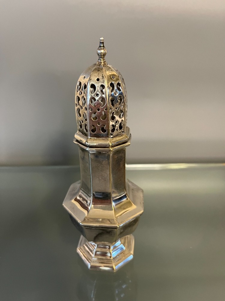 English Octagonal Silverplate Sugar Caster