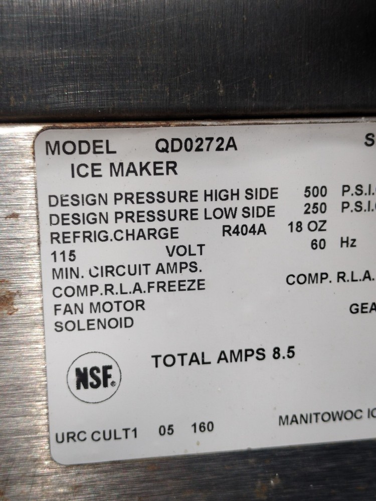 Manitowoc Undercounter Ice Maker Cube Machine Bin - 280 Pounds - QD0272A