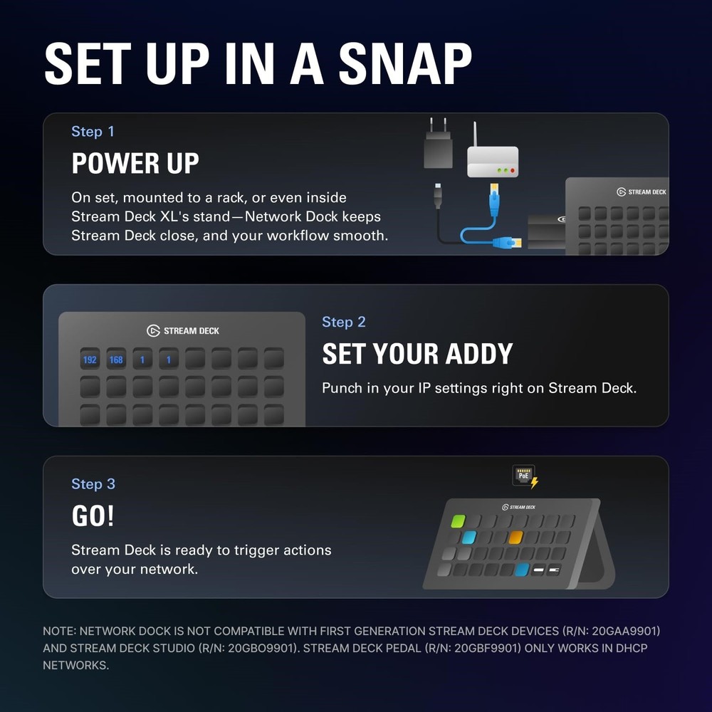 Elgato Network Dock for Stream Deck ? Wired Ethernet Adapter, PoE or USB Powered
