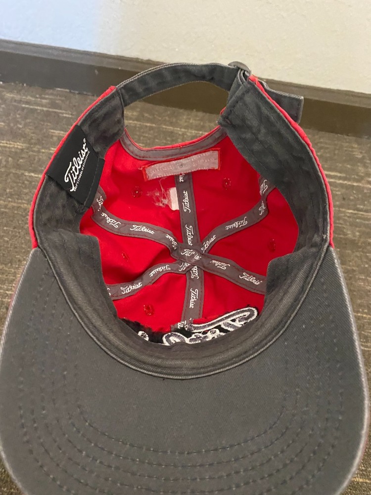 Titleist Baseball Cap Golf Hat Adjustable Strap Red With Gray Lettering