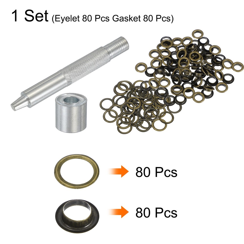 80Set Grommets Eyelets Kit 8mm Copper Eyelets with Setting Tool Bronze