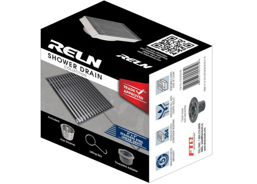 (1-Pk) RELN Square Shower Drain with Linear Pattern Drain Cover Matte Black