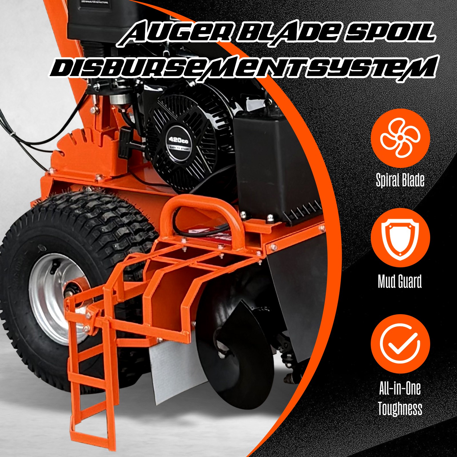 15HP E-Start Gas Powered Trencher, 420cc 24'' Trench Depth/4'' Trench Width