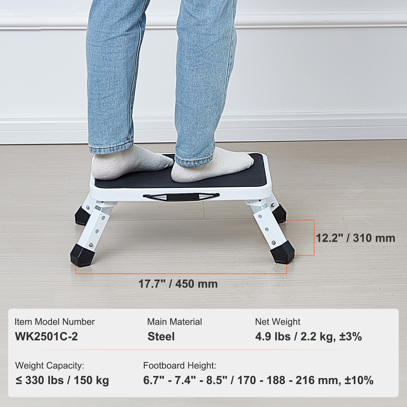 Uimoso Step Stool Ladder Foldable 3 Adjustable Height Max Load 330lbs for Home