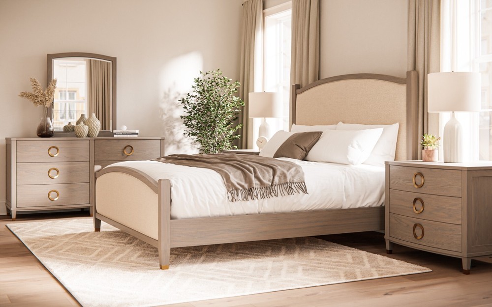 Amish Transitional Modern Bedroom Set Upholstered Solid Wood King Queen Full