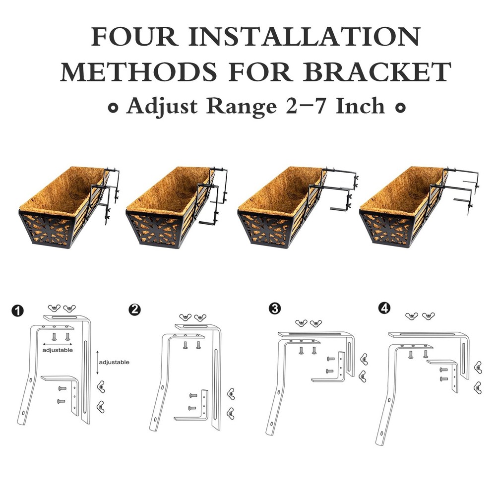 4 Pack 24 Inch Window Boxes Planters Railing Planter Box with Adjustable Brac...