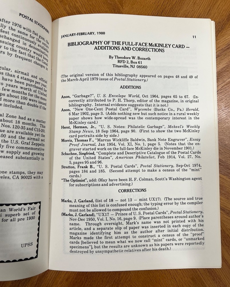 1980 UNITED POSTAL STATIONERY SOCIETY MAGAZINE VOL. 22 NO. 1