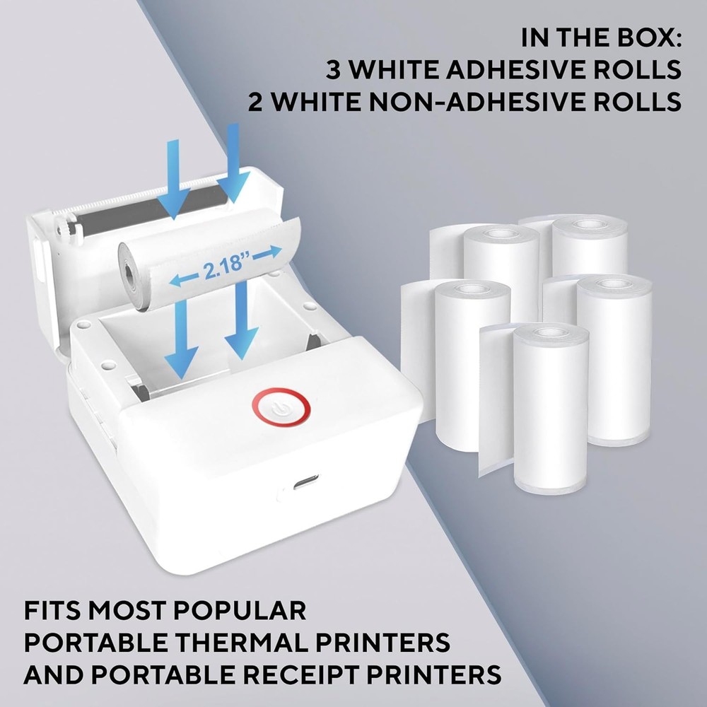 Thermal Printer Paper Bundle - 5-Roll Set: 3 Self-Adhesive & 2 Thermal Rolls