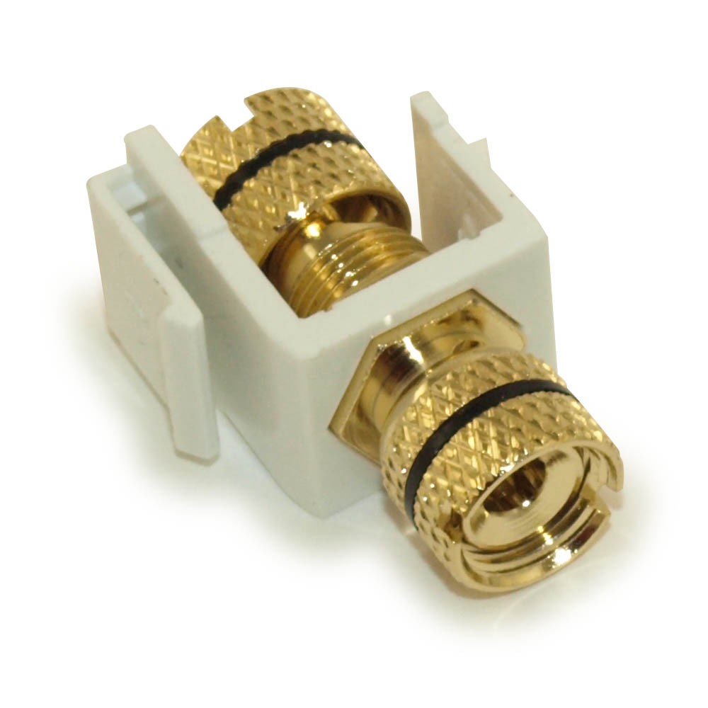 Keystone Jack Insert/Coupler: Speaker Banana Plug type w/BLACK Ring White
