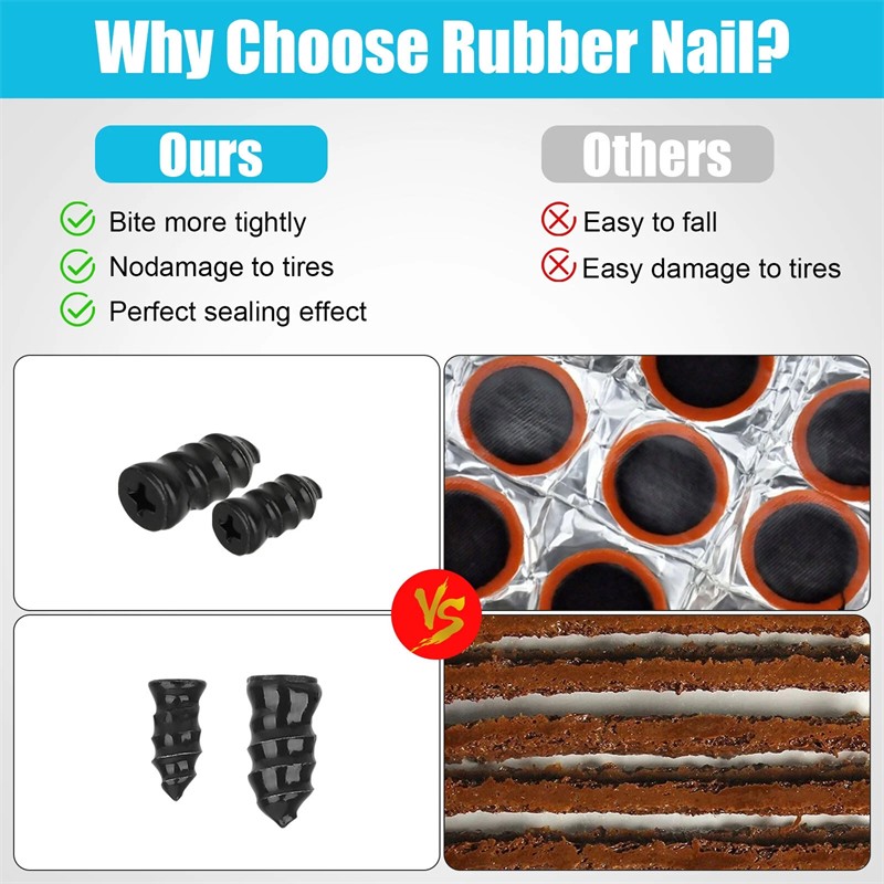 60 Pcs Rubber Tire Nail Repair Kit Screw In Tire Plugs for Car Truck SUV Van