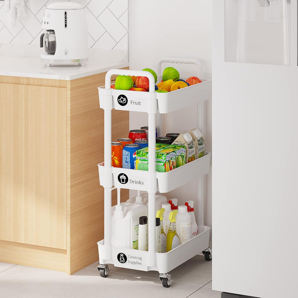 3-Tier Rolling Cart with Wheels,Multifunction Utility Storage Carts