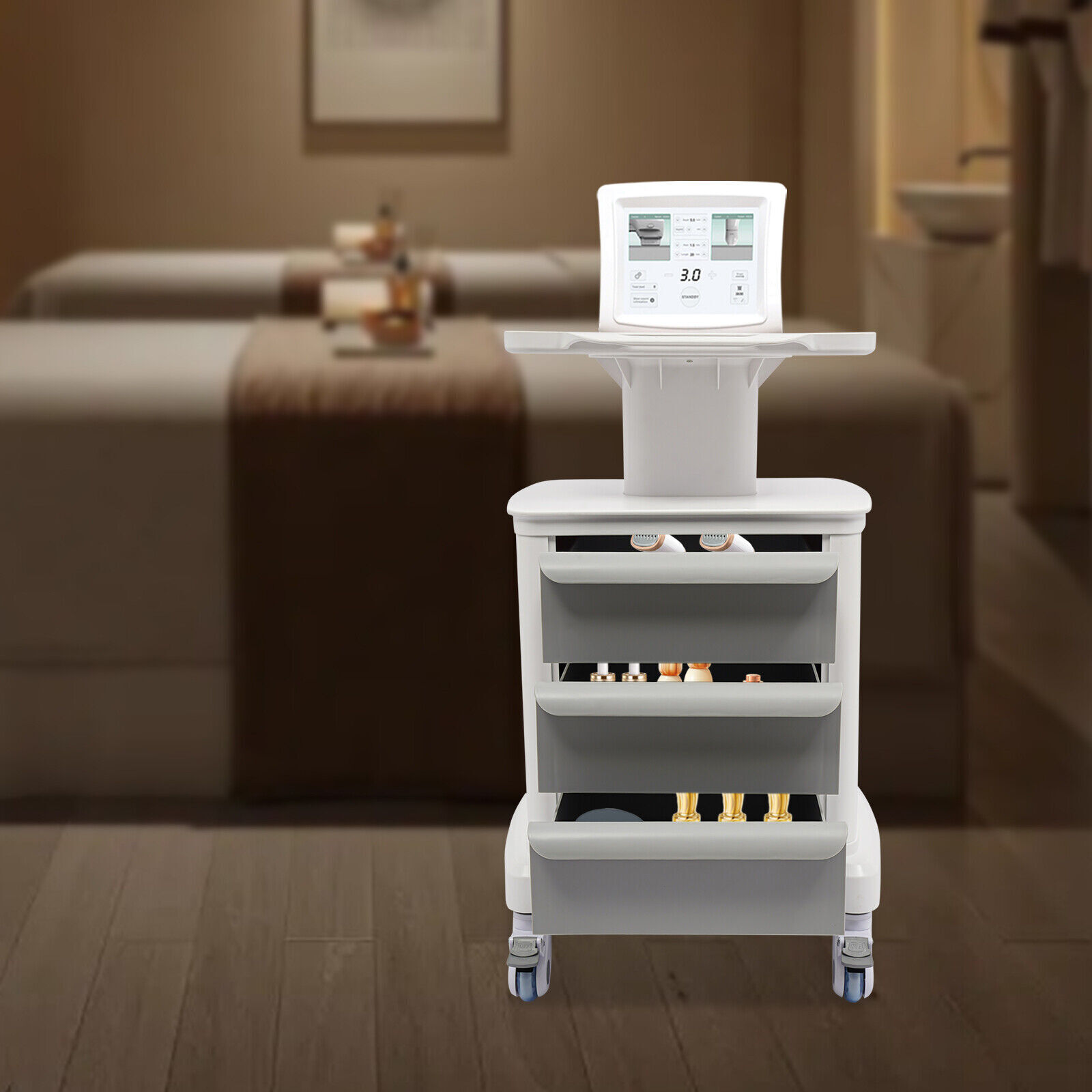 Dental Medical Mobile Cart Instrument Trolley 3 Drawers with Power Socket