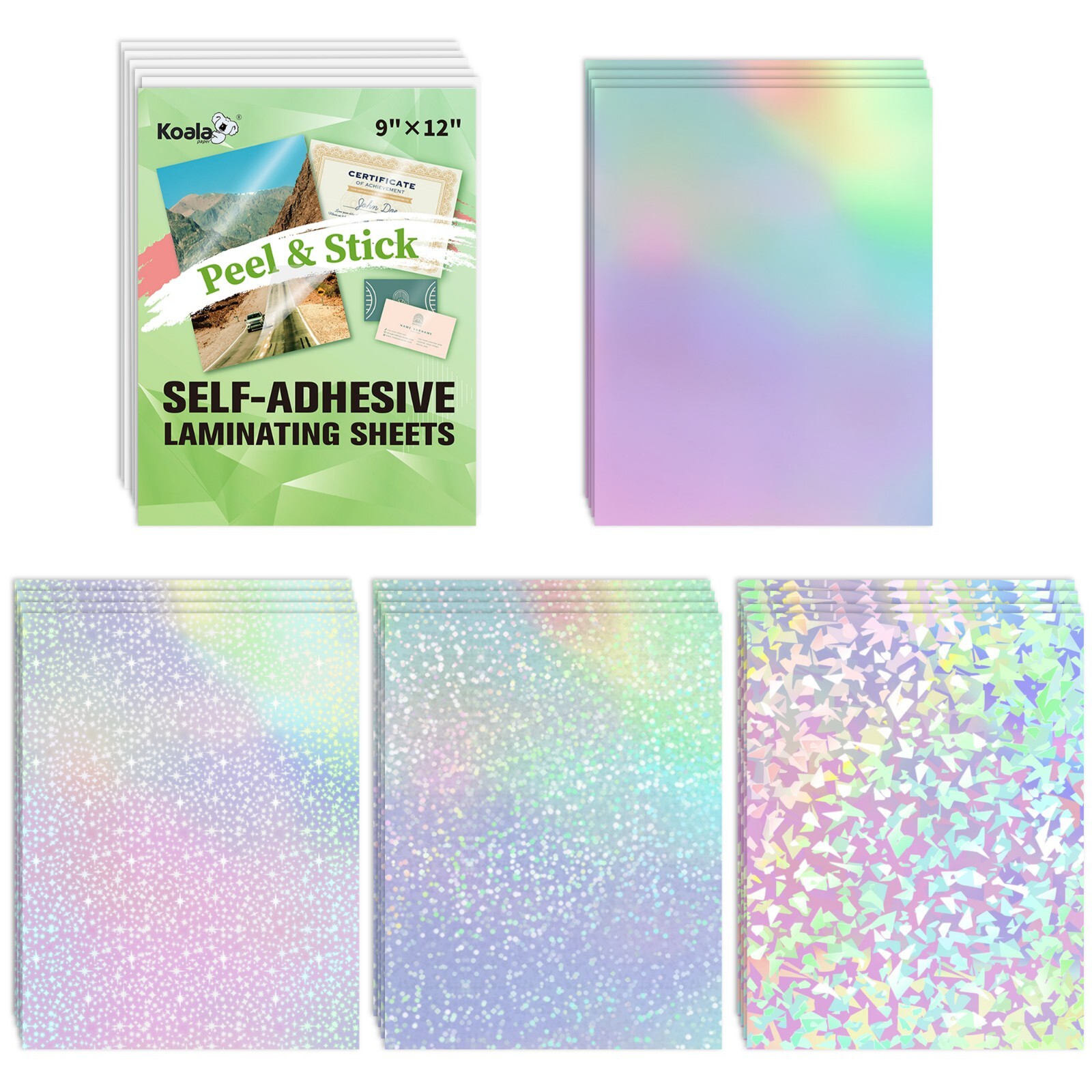 25 Mixed Koala Holographic Sticker Paper Clear Self-Adhesive Laminating Overlay