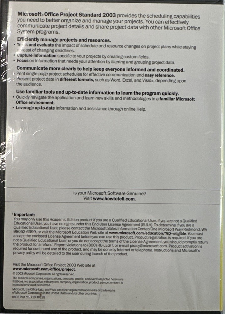 Microsoft Office Project Standard 2003 - Full Version With Product Key + Booklet