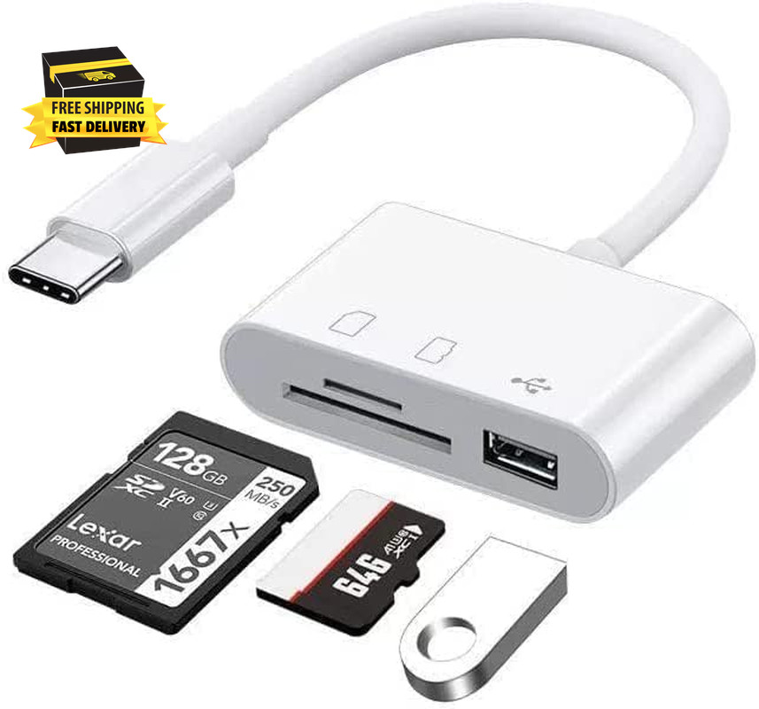 USB C SD Card Reader, USB C to Micro SD TF Memory Card Reader, 3-In-1 USB Camera