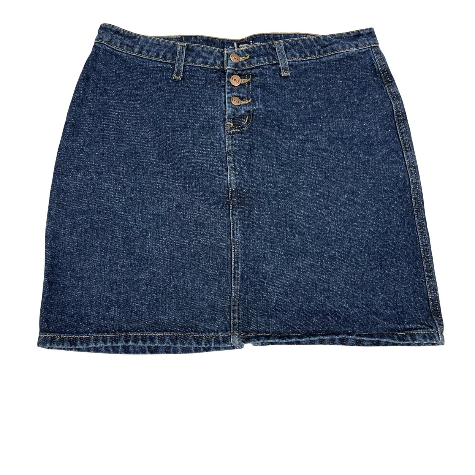 Vintage L.E.I Blue Denim Jean Mini Skirt Size 13 Y2K 90s Cotton Dark Wash