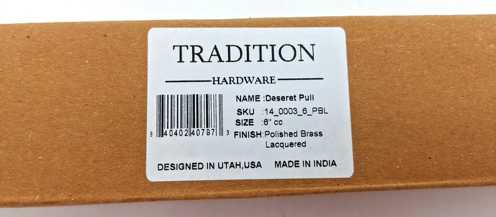 TRADITION HARDWARE | DESERET PULL | 6" | Polished Brass (Lacquered)