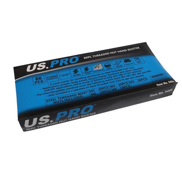 US PRO Tools 86pc Threaded Nut Hand Riveter M3, M4, M5, M6, M8 5466