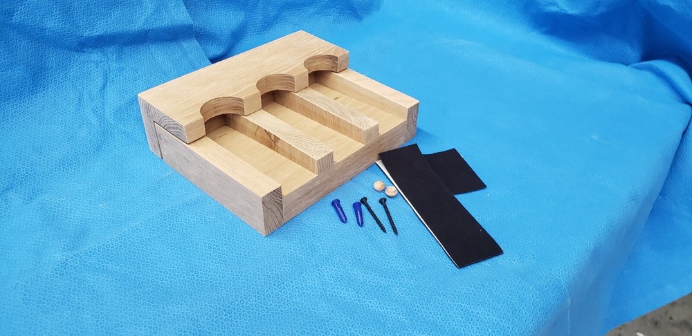 3 gun - wood closet gun rack with floor rest - Solid Oak
