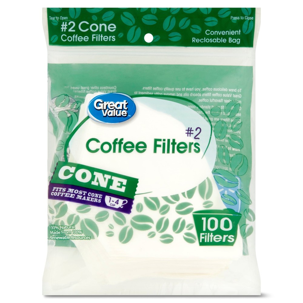 (4 pack) Great Value #2 Cone Coffee Filters, 100 count