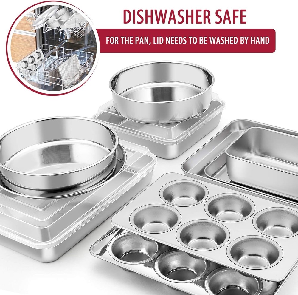 12-Piece Stainless Steel Bakeware Sets, Metal Baking Pan Set Include Round Ca...