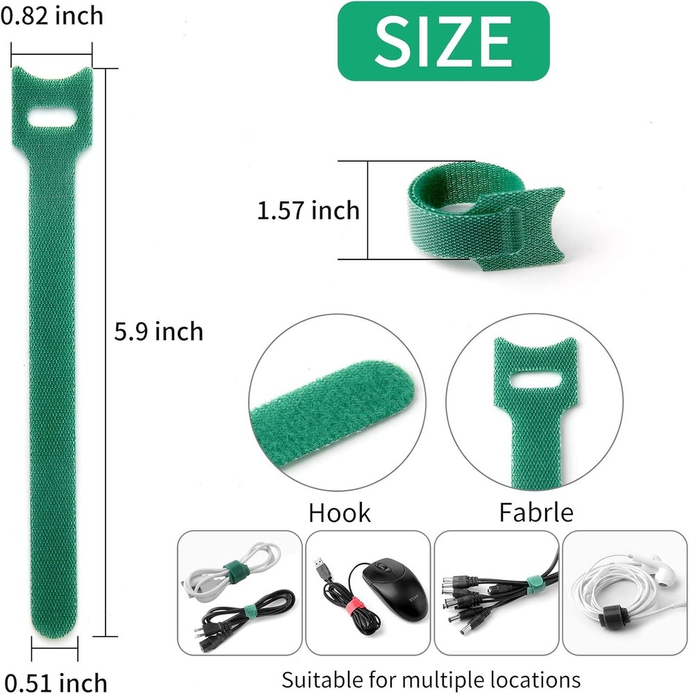 Reusable Hook and Loop Cable Ties 6 Inch Adjustable