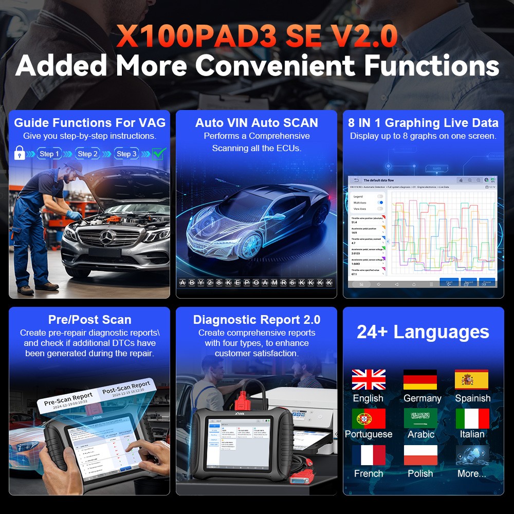2025 XTOOL X100 PAD3 SE V2.0 Key Programming Coding Tool Scanner 38+ Service FCA