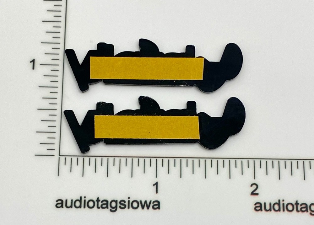 Infinity Speaker Badge PAIR Custom Incised Silver Acrylic Self Stick