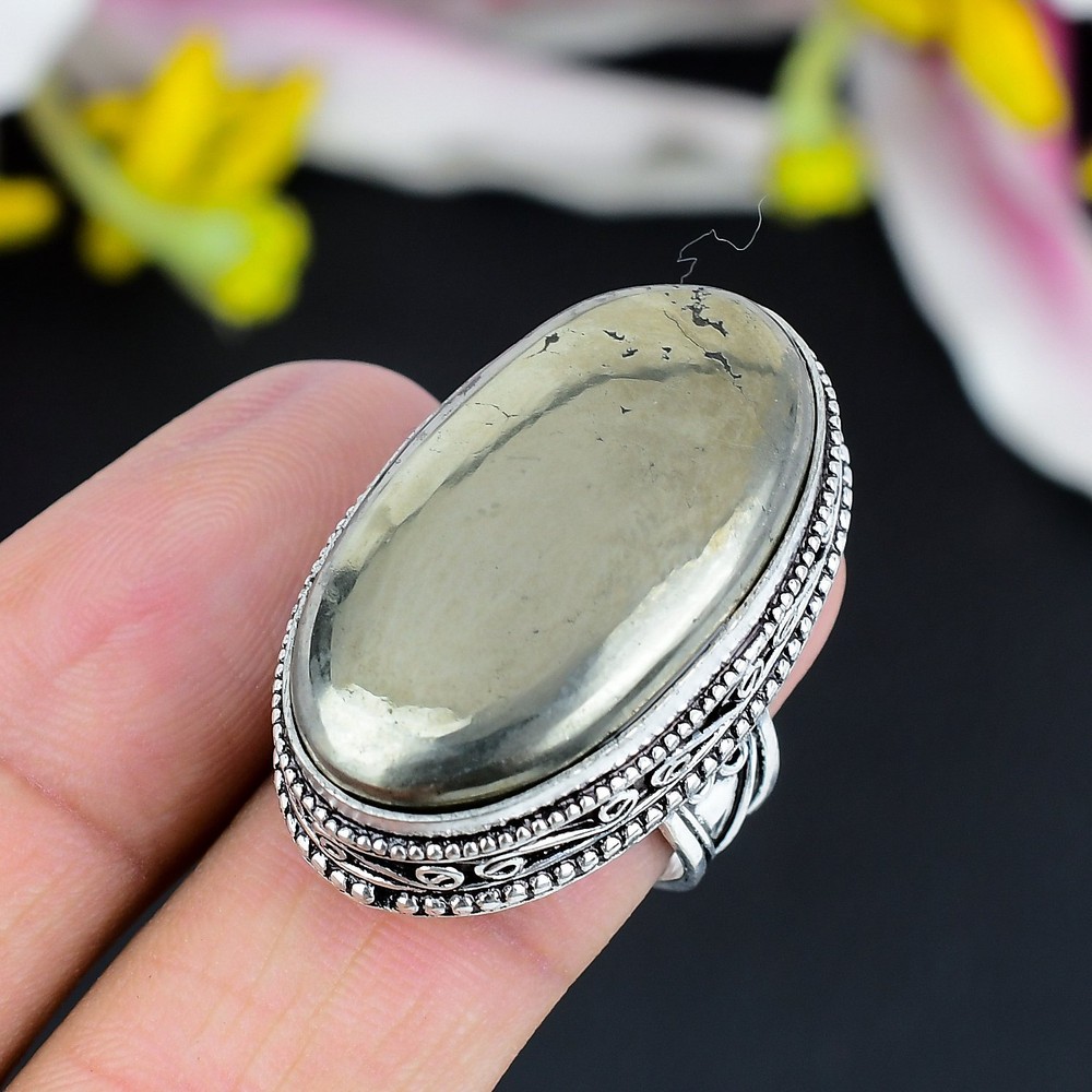 Apache Pyrite Ring Gemstone Handmade Jewelry 925 Sterling Silver Ring